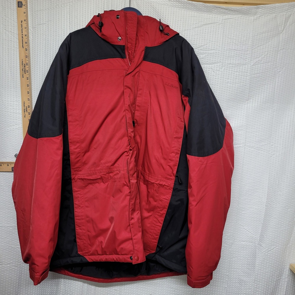LL Bean Mens XXL Tall Rugged Ridge Parka Red Black Insulated‎ Hooded Jacket